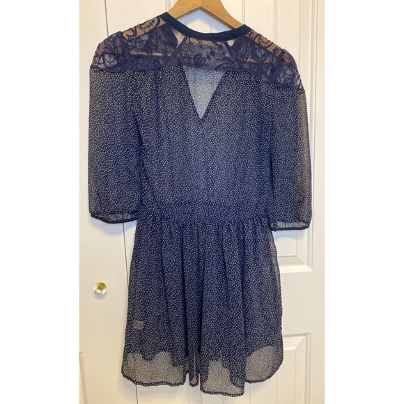Pins & Needles Navy Blue Sheer Babydoll Lace Poka Dot Print Dress XS - Picture 3 of 8